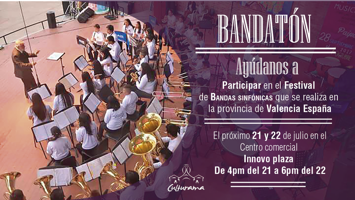 alcaldiaduitama's tweet photo. La Banda Sinfónica de Culturama #Duitama, les invita al BANDATON a realizarse el 21 y 22 de Julio en el Centro Comercial Innovo Plaza; 26 horas contínuas de música. https://t.co/PkxWuOpoZm