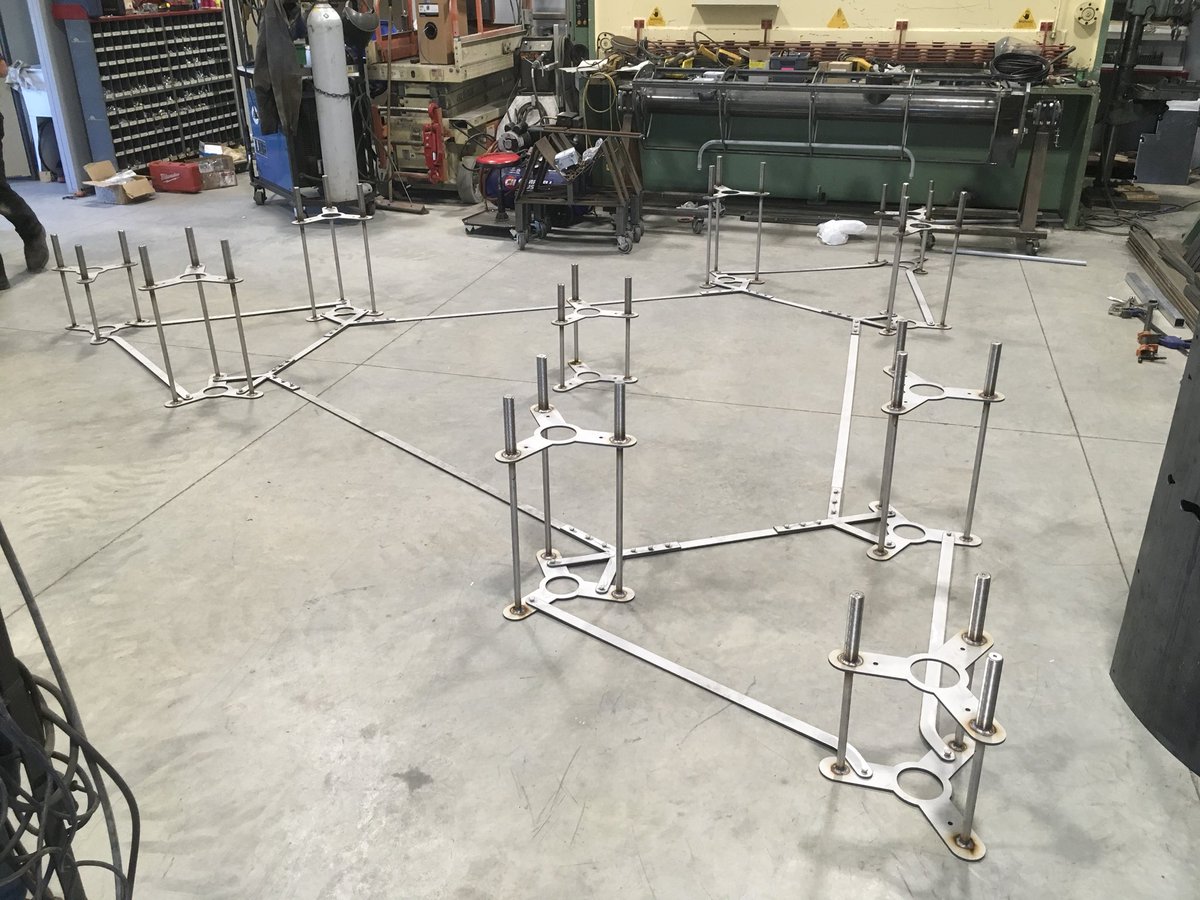 JeffdeBoer9's tweet photo. We finished the anchor bolt assembly for my sculpture today! Six weeks to go to finish the rest for the big install and reveal. #alberta411 #sculptures #art #ThinkMaking #publicart https://t.co/Wf0O9TSWda