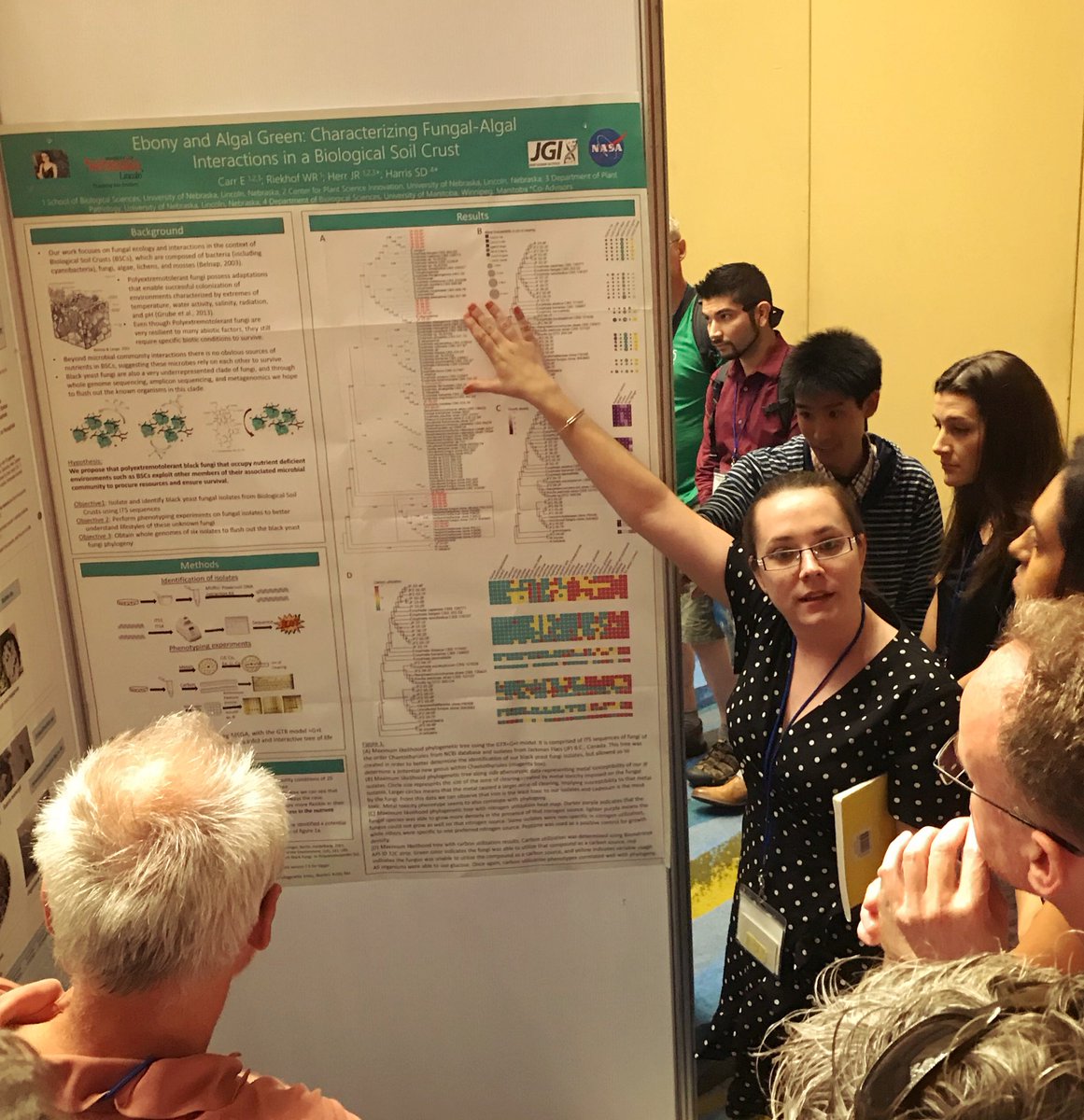 number_three's tweet photo. I’m really proud of @TheErinCarr and her research on #fungi in biological soil crusts! So many people surrounding her poster presentation at #IMC11 @UNLresearch @UNLsbs https://t.co/9c4nuZ2aVC
