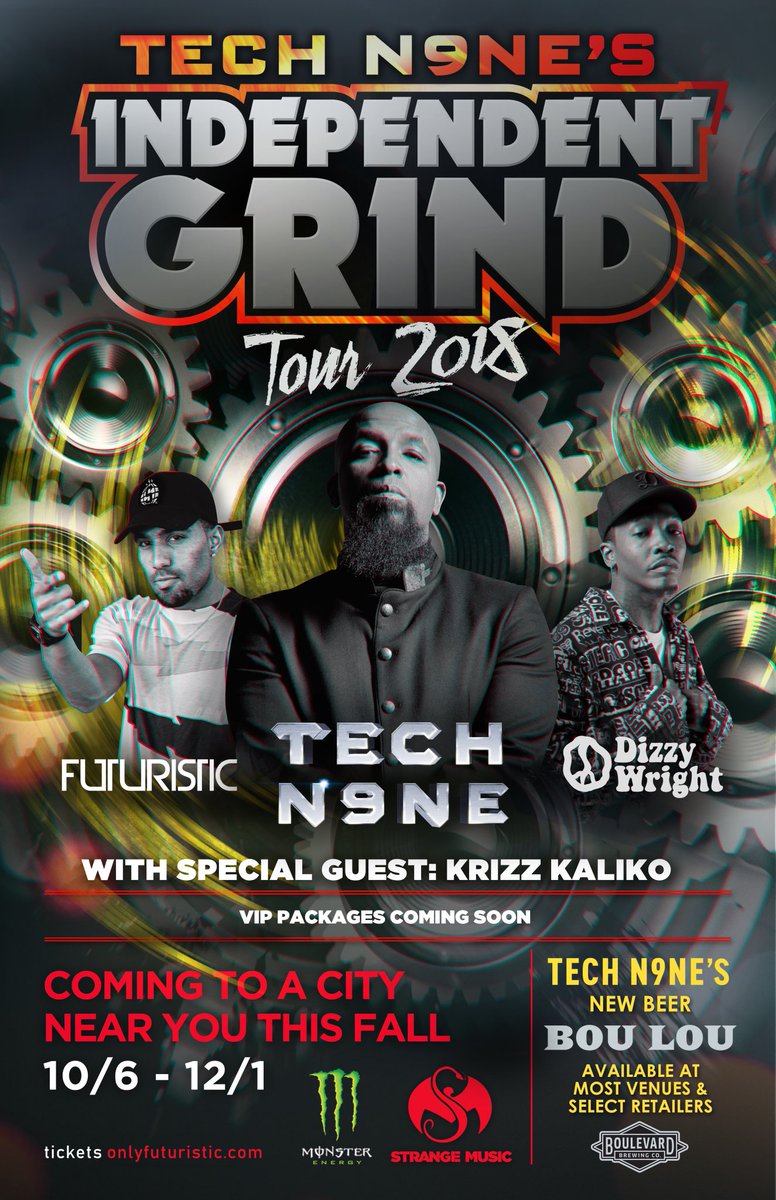 RT! Goin on tour wit the homies!!! @TechN9ne & @DizzyWright & @KrizzKaliko 

52 shows! Who comin!? #IndependentGrindTour2018 
#IndependentGrind