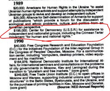 Here are some of NED's actions in the USSR by year, with some important ones circled. As you can see they had two main operations- creating research to bring back to the US on supposed human rights violations in the USSR, and spreading pro-western media within the USSR
