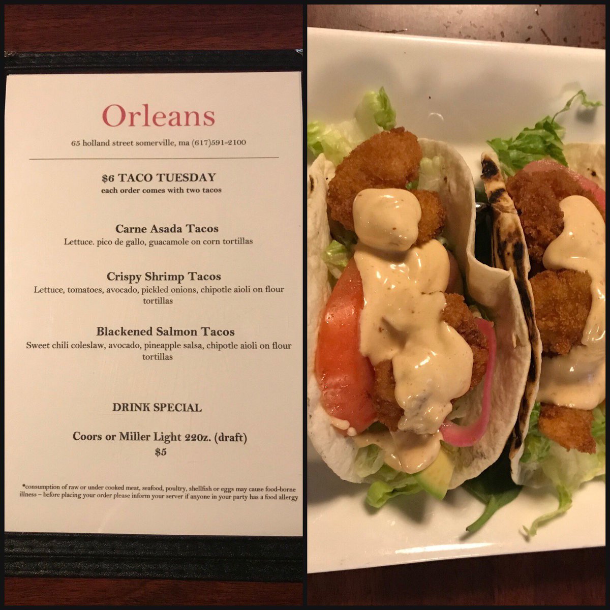 Thank you @OrleansDavisSq for observing #tacotuesday ! #crispyshrimp #carneasada