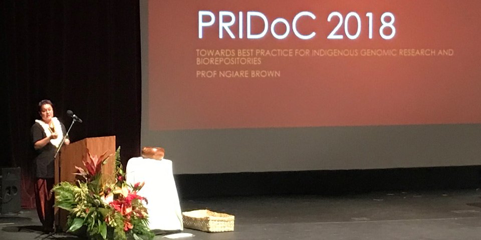 Professor Ngiare Brown delivered the AIDA plenary session at #PRIDoC2018 on Indigenous genomics and biorepositories.