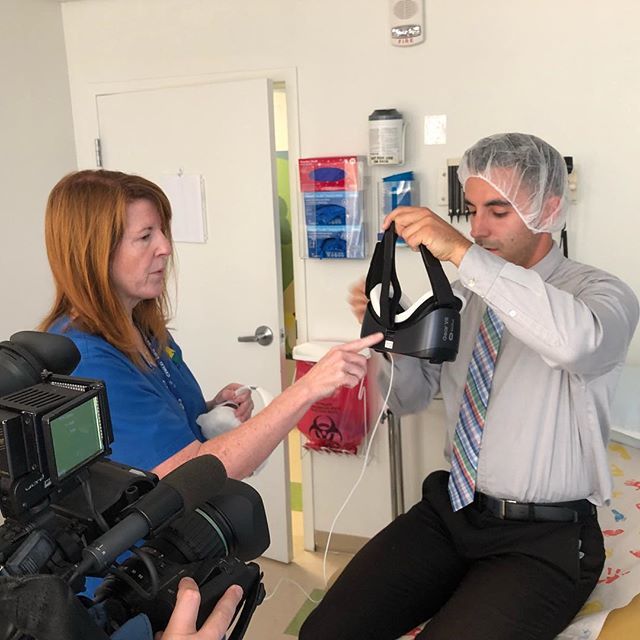 MitchTruswell's tweet photo. KTNVs Parker Collins testing the new #KindVR virtual reality goggles which can help distract young @cure4thekids patients from sometimes painful procedures. See his story on @ktnv Wednesday morning! @red7communications https://t.co/BHL8HDqQ4o https://t.co/ZwcSxkuF1s