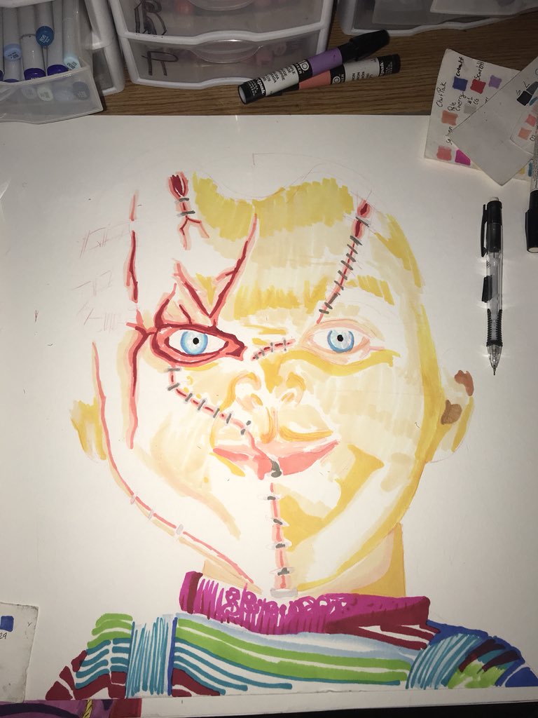 1steelmeel's tweet image. Can’t decide if I should give him locks, waves, or his regular hair lol #copic #chartpak #chucky