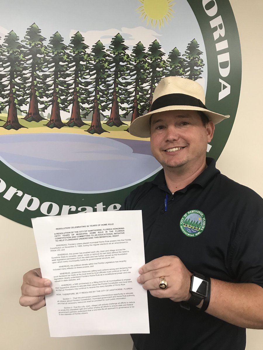 MATTSURRENCY's tweet photo. Mayor @MATTSURRENCY &amp; @HawthorneFLGov passes resolution in support of #HomeRule! Celebrating 50 years of HomeRule in Florida’s Constitution! #FlaPol #Sayfie @FLCities @leagueofcities @flcounties @NACoTweets https://t.co/jgKDtDJDwK