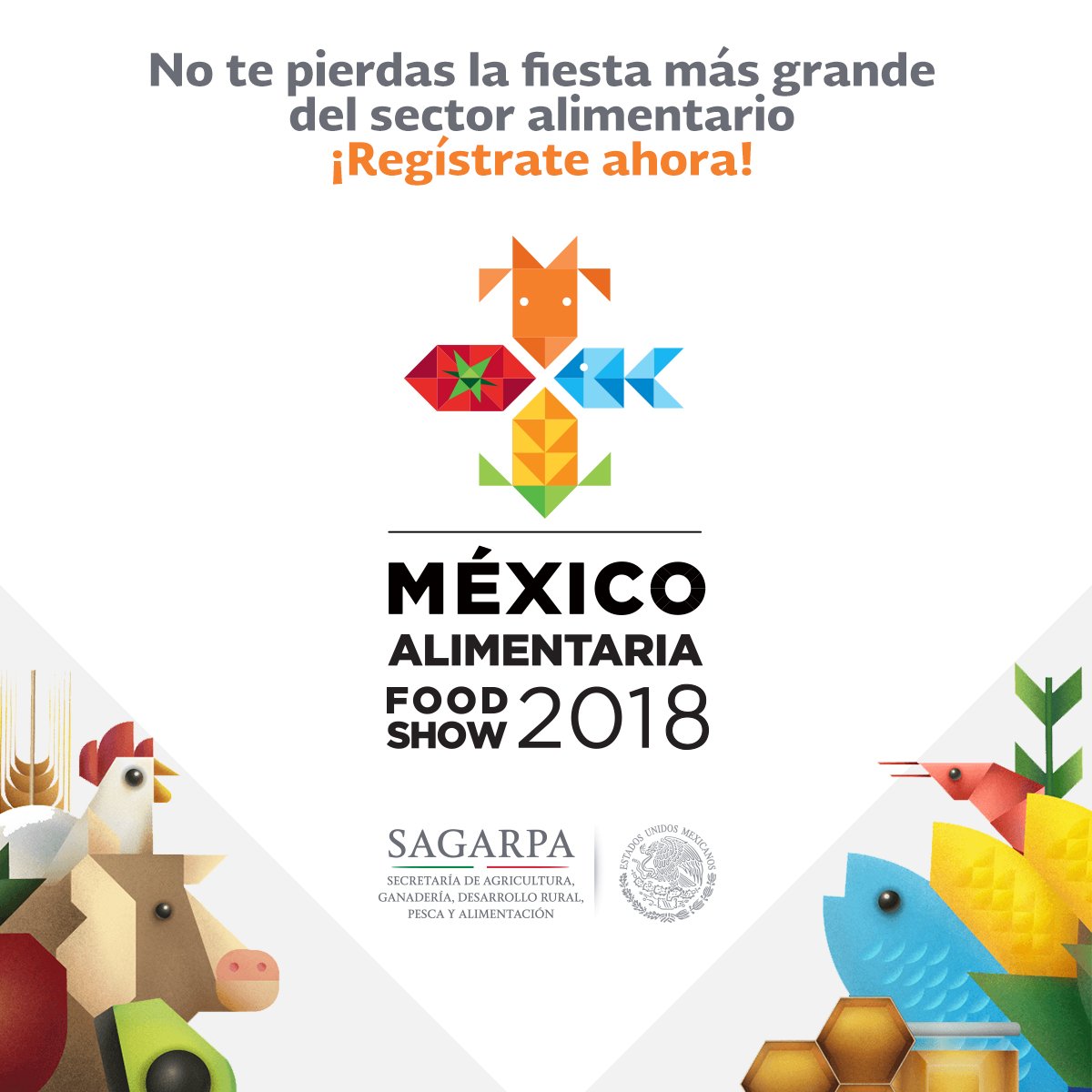 SENASICA's tweet photo. ¿Quieres conocer más sobre cómo se producen los alimentos que llegan a tu mesa sanos e inocuos? Asiste a la #MxAlimentaria 2018 Regístrate en línea https://t.co/VcDlQNFnvt https://t.co/9vkfZ591MA