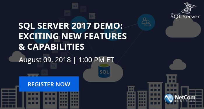 NetComLearning's tweet image. Get familiar with the landscape changes in Microsoft SQL Server 2017 w/ our core instructors having decades of experience and expert eye for updated observations. Register #FreeWebinar on SQL Server 2017 & learn more. #SQL2017 #MicrosoftSQL #SQLServer. bit.ly/2L10JkS