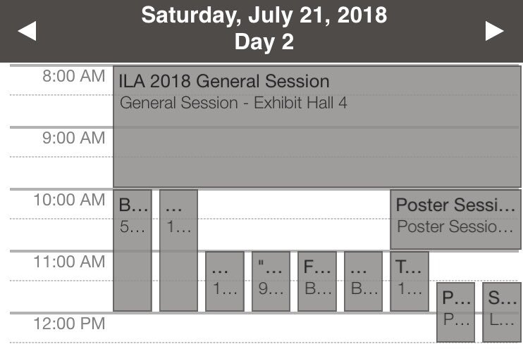 LaurenBusceme's tweet image. That moment when you realize you’re going to have to find a way to be 10 different places at once.  🤦🏼‍♀️ #ILA18 #conferenceproblems