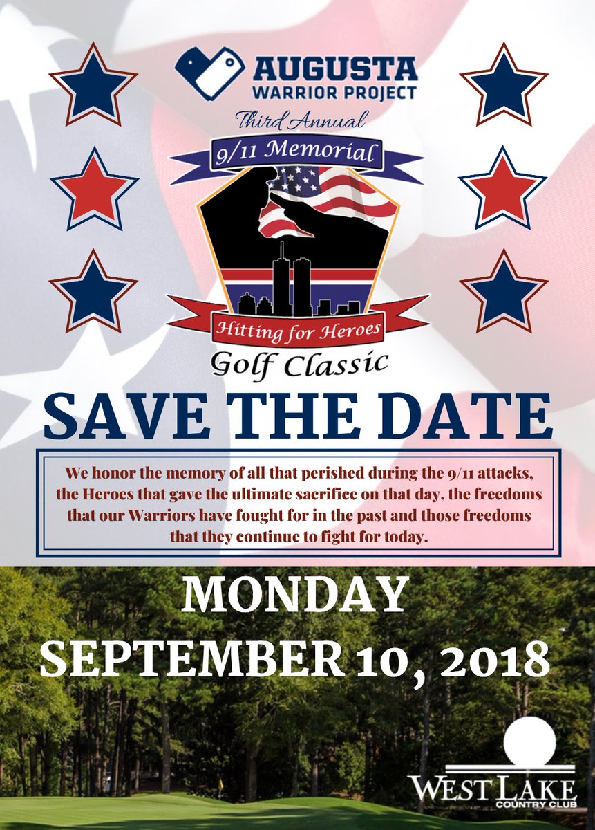 ForcesUnited4u's tweet photo. The Augusta Warrior Project’s 9/11 Memorial Golf Classic is fast approaching.  If you would like to reserve a spot for your team and/or hear about sponsorship opportunities, contact Moose at mcunningham@augustawarriorproject.org.  This will fill up quickly so don’t delay! https://t.co/T8XAEbnfm7