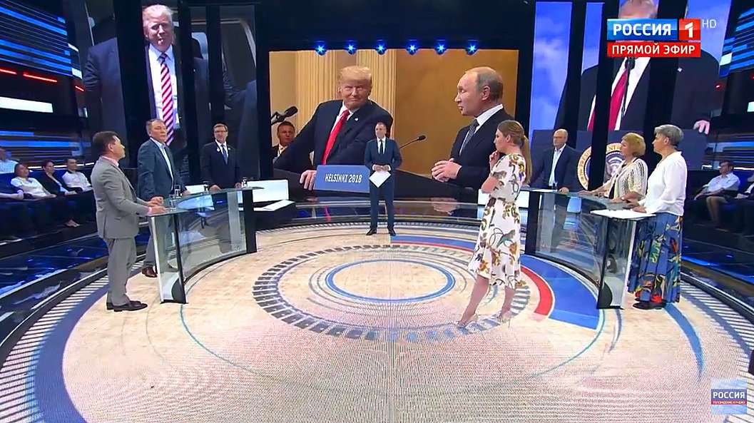 #Russia's state TV host: 
"It is very bizarre, you can't bash your own country like that - especially when you're the President."
Female host: "When Trump says our relations are bad because of American foolishness and stupidity, he really smells like an agent of the Kremlin." ©️