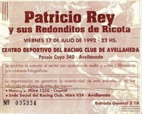 BrunoLarocca's tweet photo. Un 17 de julio pero de 1992 Patricio Rey y sus Redonditos de Ricota se presentaba en el Microestadio de Racing Club y hacían esta lista de temas. En total serían tres fechas en #Avellaneda: 17, 18 y 19 de ese mes con entradas a $ 18. Fuente afiche: @LibroRocambole. https://t.co/Ix1Gy9x2St