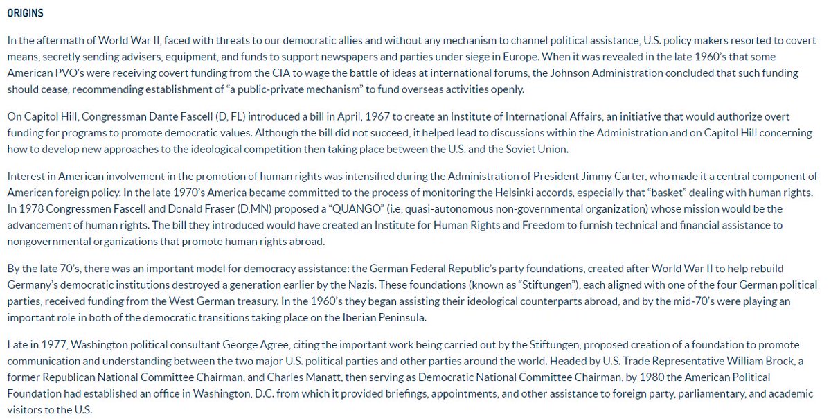 This is from their own website. They literally trace their origins to the exposure and cessation of "covert funding from the CIA to wage the battle of ideas"