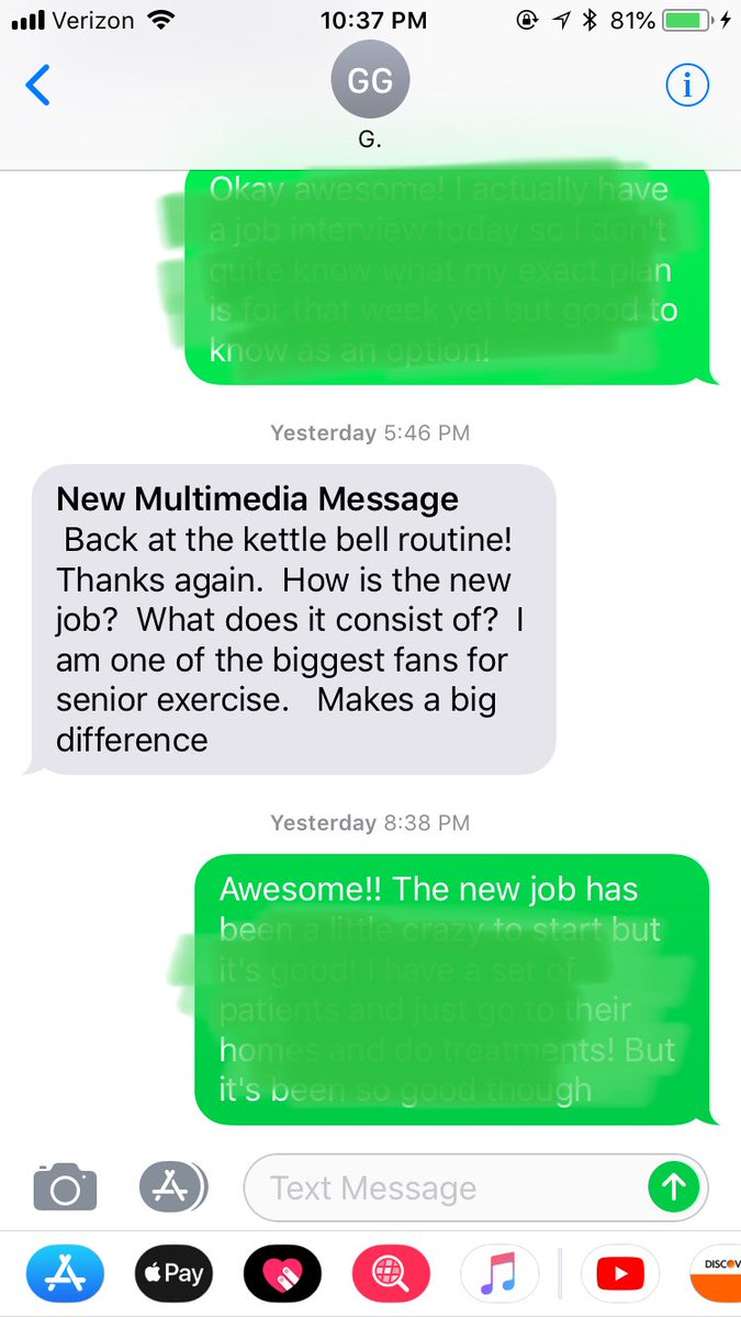kuhnalyssa_dpt's tweet image. Let’s plz appreciate this text I got from my grandma yesterday with the kettlebell I got her for christmas. She’s all for the #oldNOTweak life! Another win for #geriPT 💪🏽👵🏼