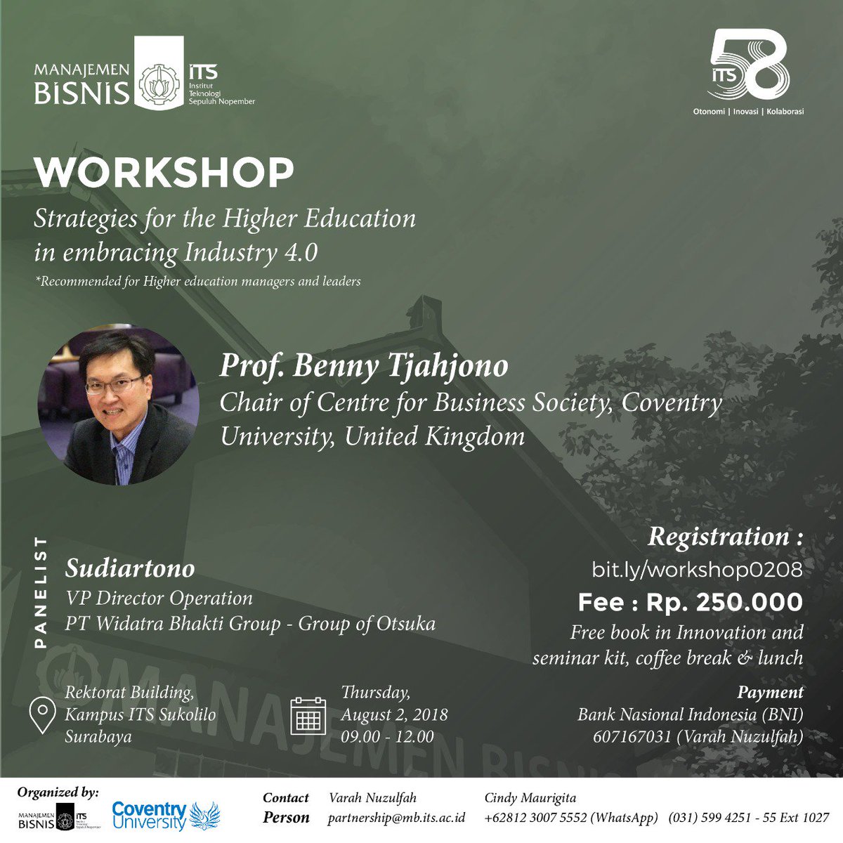 What will be the role of Universities in the future? How should Universities anticipate the challenge of Industry 4.0?
This workshop will seek the answer. .<a href="/its_campus/">Institut Teknologi Sepuluh Nopember</a> .<a href="/seputarkampus/">Seputar Kampus</a> .<a href="/KampusUpdate/">Kampus Update</a> @kemristekdikti <a href="/nukman/">Nukman Luthfie</a>
