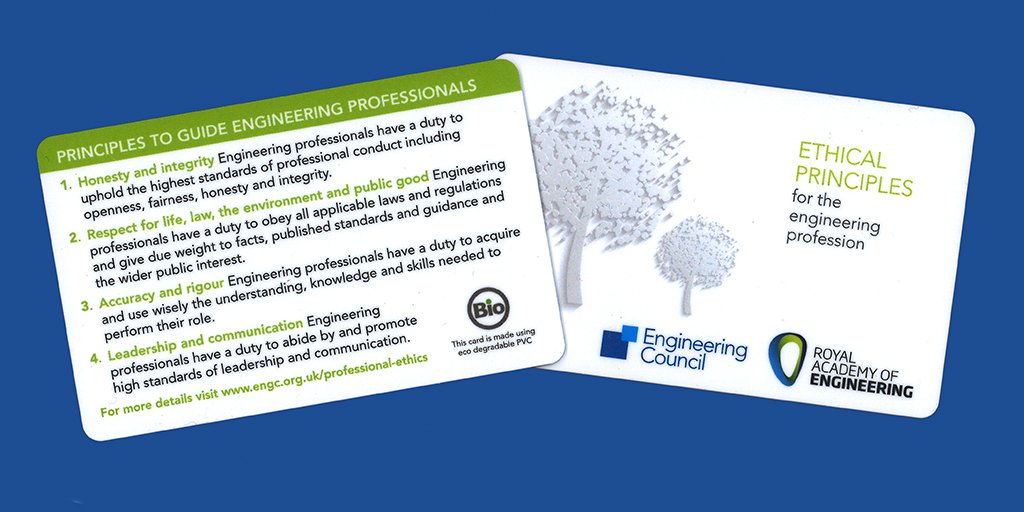 EngCouncil's tweet image. All registered #engineers and #technicians have committed to working in an ethical and socially responsible manner in accordance with their institution&apos;s code of conduct. Read more and get a free copy of your #EthicalPrinciples wallet card. ow.ly/KqvP30kYkHc