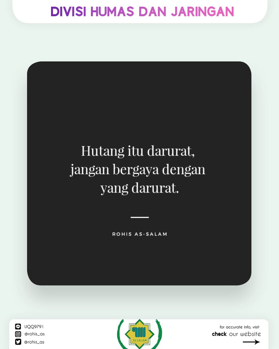 Berhutang
Hutang itu darurat
Jika tidak ada uang
Maka tidak paksa beli dengan hutang
Apalagi hutang dengan riba

muslimafiyah.com/hutang-itu-dar…