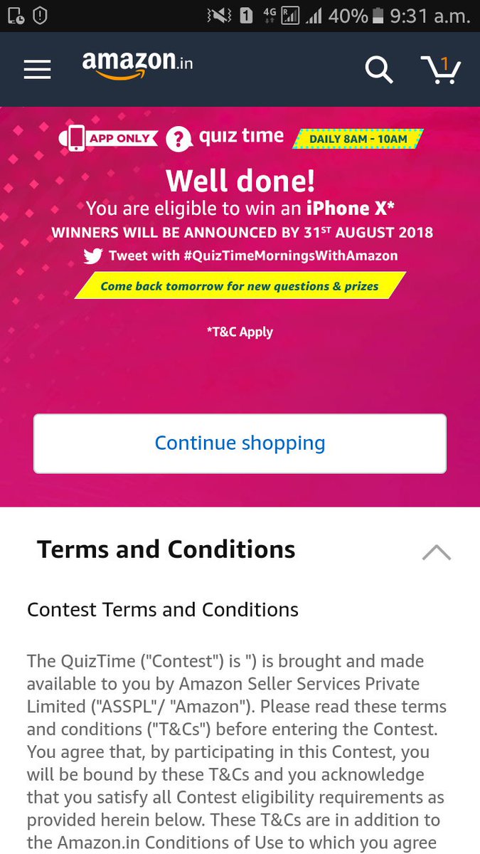 buntyjs's tweet photo. Done  #quiztimemorningswithamazon @amazonIN https://t.co/ZM7XS6rZoU