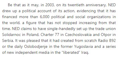 And NED is far from done- they're as active as they've ever been, heavily involved in countries such as Russia, Venezuela, and Haiti
