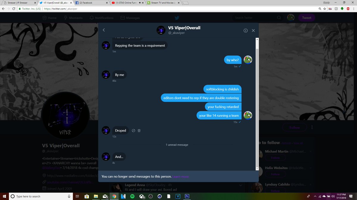 SteadyVFX's tweet photo. fucking childish people. dropped me because im double rostering and wont rep😂 @InsiteVFX you see ts? https://t.co/QltqSpKMLs