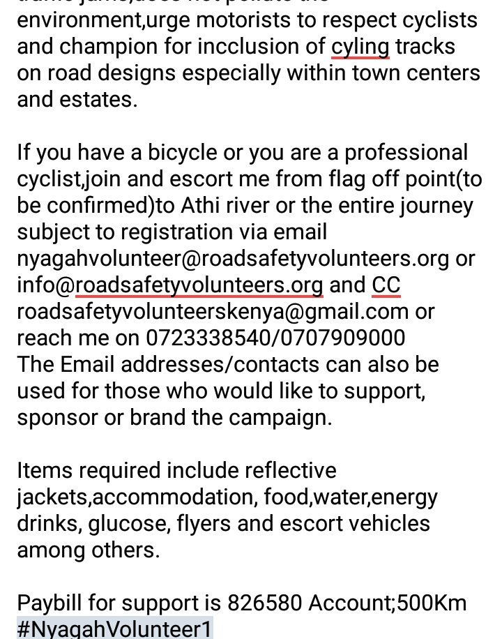 Can you cycle for 500Km to create awareness on road safety as a way of celebrating your birthday? #NyagahVolunteer1 is doing it <a href="/citizentvkenya/">Citizen TV Kenya</a> <a href="/tycoontraffic/">tycoonews/traffic</a> <a href="/K24Tv/">K24TV</a> <a href="/KTNKenya/">Ktn</a> <a href="/Kiss100kenya/">Kiss 100 Kenya</a> <a href="/kamemefm/">Kameme FM</a> @OneFMKe <a href="/KeNHAKenya/">Kenya National Highways Authority (KeNHA)</a> <a href="/ntsa_kenya/">NTSA KENYA</a> <a href="/TransportKE/">Ministry of Roads and Transport | Kenya</a> <a href="/NPSOfficial_KE/">National Police Service-Kenya</a> <a href="/vivoenergykenya/">Vivo Energy Kenya Official</a>
