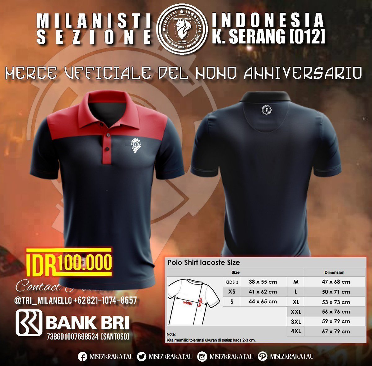 • Polo Official Anniversario MisezKrakatau-Serang #9rande •

Price 
IDR : 100.000,-

Informasi : 
Pemesanan : 18/07 - 18/08 
Produksi : 18/08 - 08/09 
Pengiriman : 09/09 

Minat? Hubungi 
- Bbm : 5F06A9F3
- Line : tri.m.m
- WA : +62 821-1074-8657

Cc: <a href="/MILebakID/">Milanisti Lebak</a>