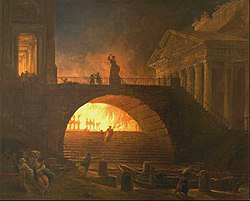 rutahistoriafm's tweet photo. #TalDíaComoHoy 64 durante cinco días, un incendio destruye Roma casi por completo. Nerón culpará a los cristianos del siniestro, usándolos como chivo expiatorio. De los 14 distritos de la ciudad, 4 resultaron arrasados y 7 dañados https://t.co/4uZMYNt18H