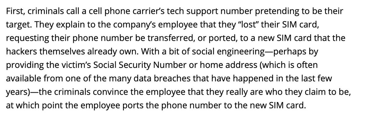 Excerpt..."First criminals call a cell phone carriers tech support..."