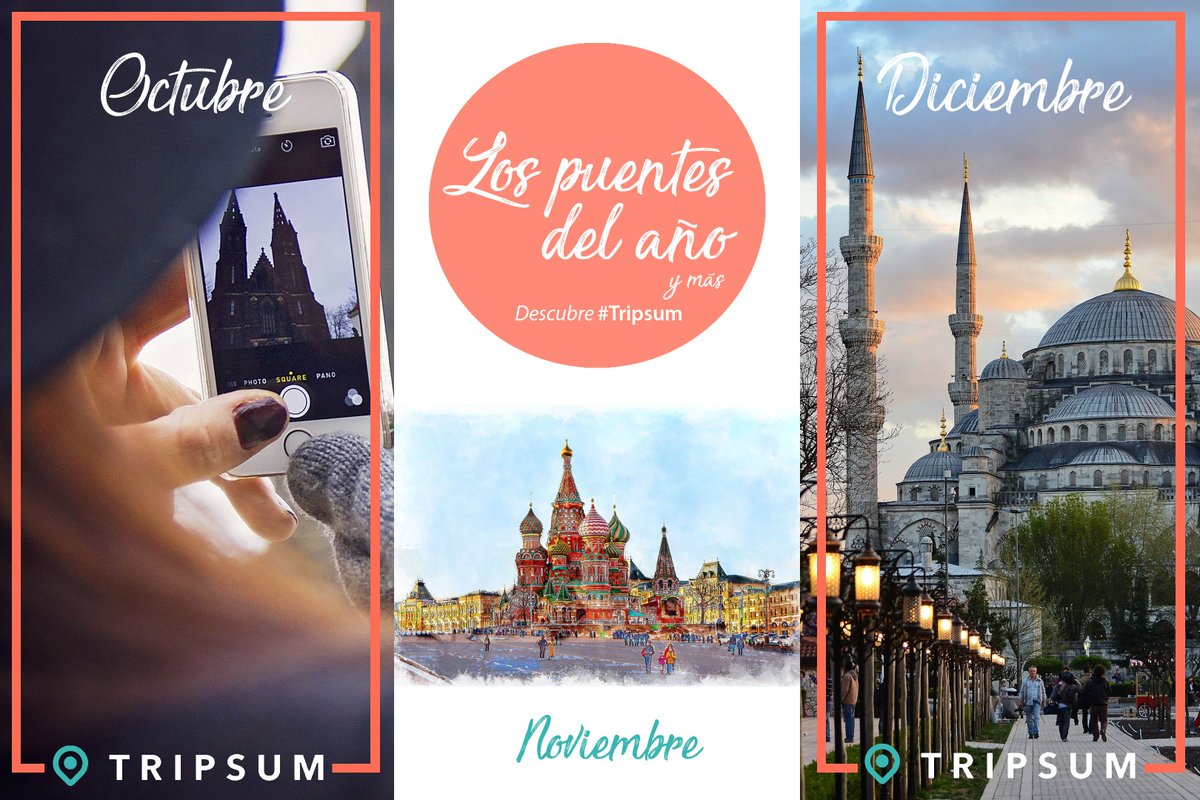 TripsumGo's tweet photo. 🌁Los Puentes del Año🌁 Las mejores Agencias de Viaje de España, unidas en #Tripsum. 
#PuentedeOctubre. https://t.co/Ot5Ab0Z2wt
#PuentedeNoviembre. https://t.co/M4bINHKl1m
#PuentedeDiciembre. https://t.co/46VApdNXJT

#Viajar #FelizMiércoles #18deJulio #AgenciasdeViaje #Vacaciones https://t.co/sjpmlc6psc