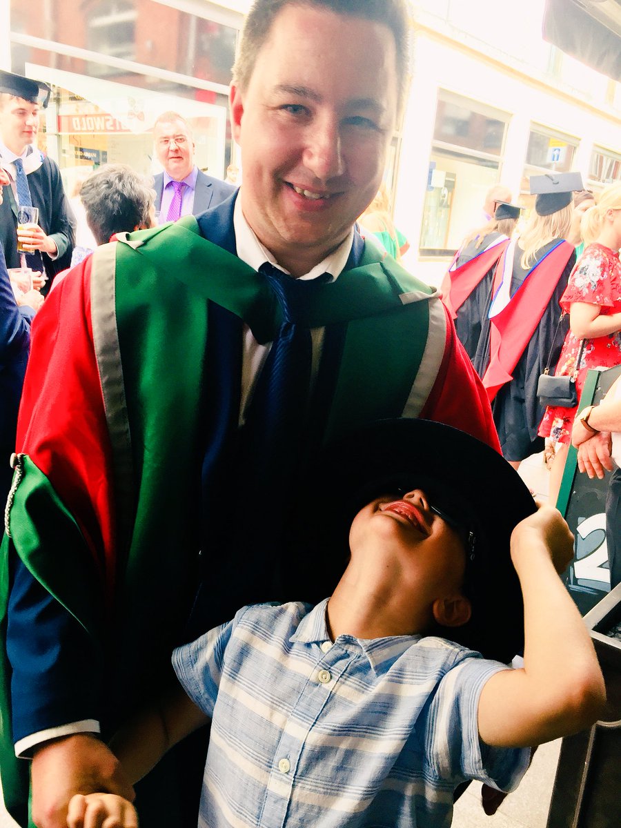 Ilona_Johnson's tweet photo. Congratulations on your PhD @danieljmorse . I can see your son is already trying on your hat for size !#followingindaddysfootsteps ?#futurePhD ? https://t.co/QSstBvtR86