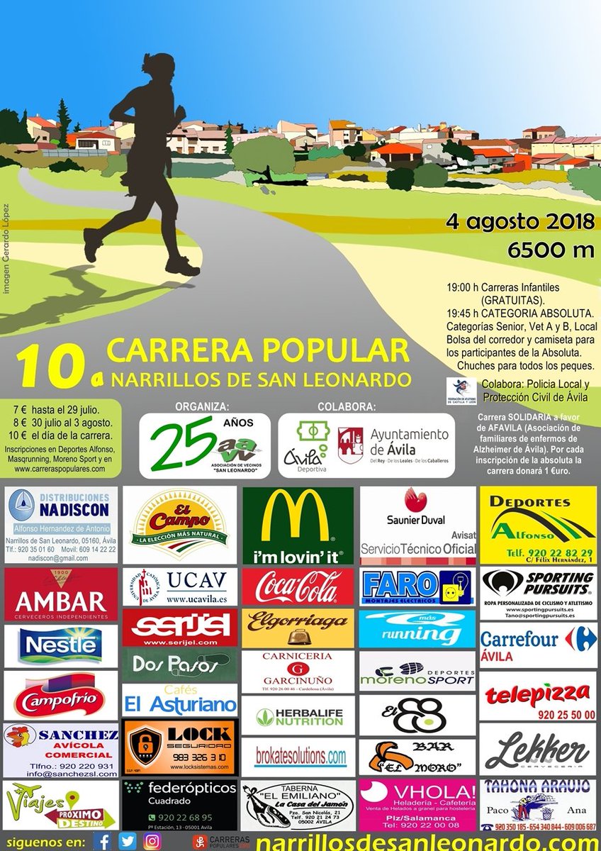 NarrillosSL's tweet photo. ⚠️Cartel 2018⚠️ @deportesalfonso @masqrunning @ElCampoContigo @ProximoDestino3 @cervezasambar @Campofrio_es @UCAVILA @serijel #sportingpursuits #faro #Ávila #narrillosdesanleonardo #NdSL #running #nadiscon #el88 #CocaCola #elasturiano #morenosport #lockseguridad #dospasos https://t.co/lnyWG3uUvA