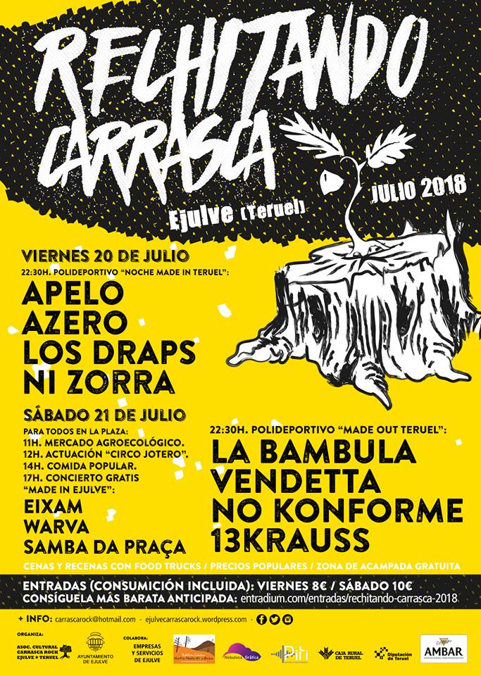 Poborinafolk's tweet photo. Este finde #Festival @Carrascarock en Ejulve, #Teruel, resurge como #RechitandoCarrasca apostando por la música joven aragonesa y reivindicando el futuro del #mediorural. Programa, zona de acampada, piscina, comidas, mercadillo, entrada simbólica... https://t.co/h42ue3rUgL https://t.co/NdjI7LPnLY