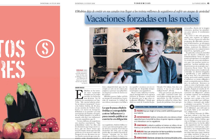 Einstein_Monroe's tweet photo. Nuestro experto en #MarketingdeInfluencers, @oscarcumi da su opinión en este artículo de @LaVanguardia , publicado el pasado domingo referente a las vacaciones que se ha tomado @Rubiu5  ¿Qué pensáis vosotros, todo el mundo tiene derecho a vacaciones no? https://t.co/9lRDc2nKm0