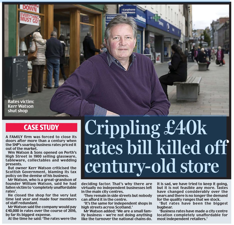 A case study in how SNP high taxation policy is killing off our High Streets.

£40K a year business rates for a small shop in Perth.

No wonder 80 firms are going bust in Scotland every day.