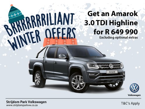 StrijdomVW's tweet photo. Buy a New Amarok 3.0 TDI Highline for R649 990!
Only this July!

Call us on 011 795 5082
https://t.co/qwQPfHmAr2

T&amp;C`s apply
(Excluding optional extras) https://t.co/rbtknIPJJA