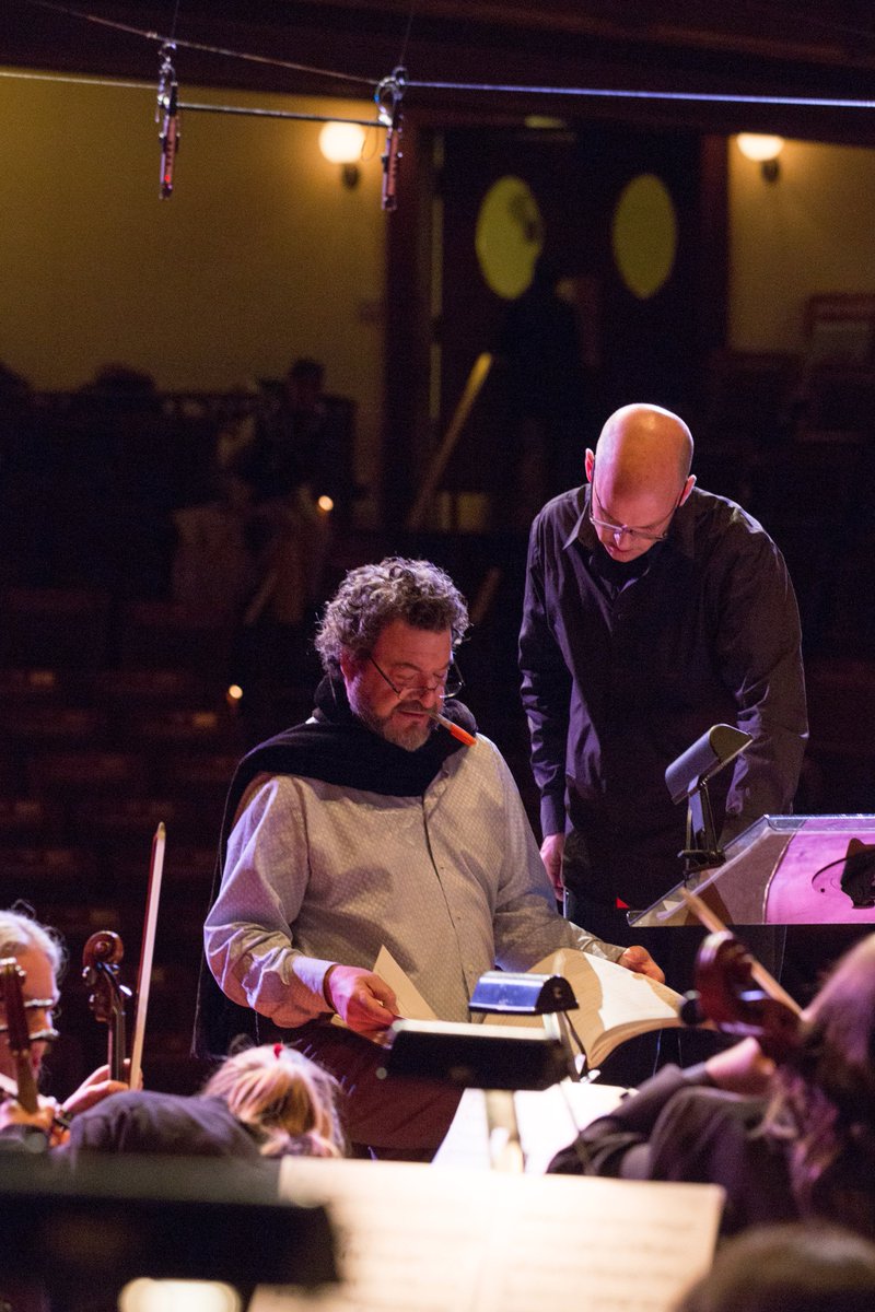 OdysseyOpera's tweet photo. #Opera's a medium that blends the #Arts. Once a #composer has completed a score, the conductor must execute the music. It's #exciting when #maestro & composer can collaborate in #rehearsal. Here: #GilRose w/ #TobiasPicker for Fantastic Mr. Fox. #fbf #ArtsMatter #ArtsMatterDay https://t.co/Ssx0P4T08x
