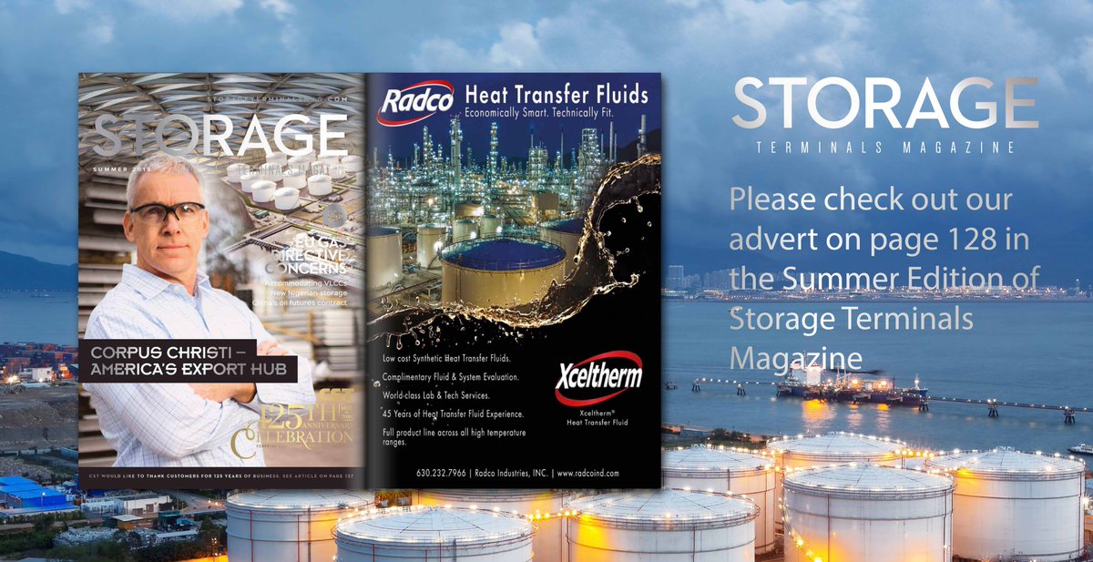 RadcoIndustries's tweet image. Have you seen the latest edition of @StorageTerminal? Turn to page #128 to check out Radco Industries Heat Transfer Fluid: Xceltherm®. Economically Smart. Technically Fit. #HeatTransfer #StorageTerminal issuu.com/industryvision…