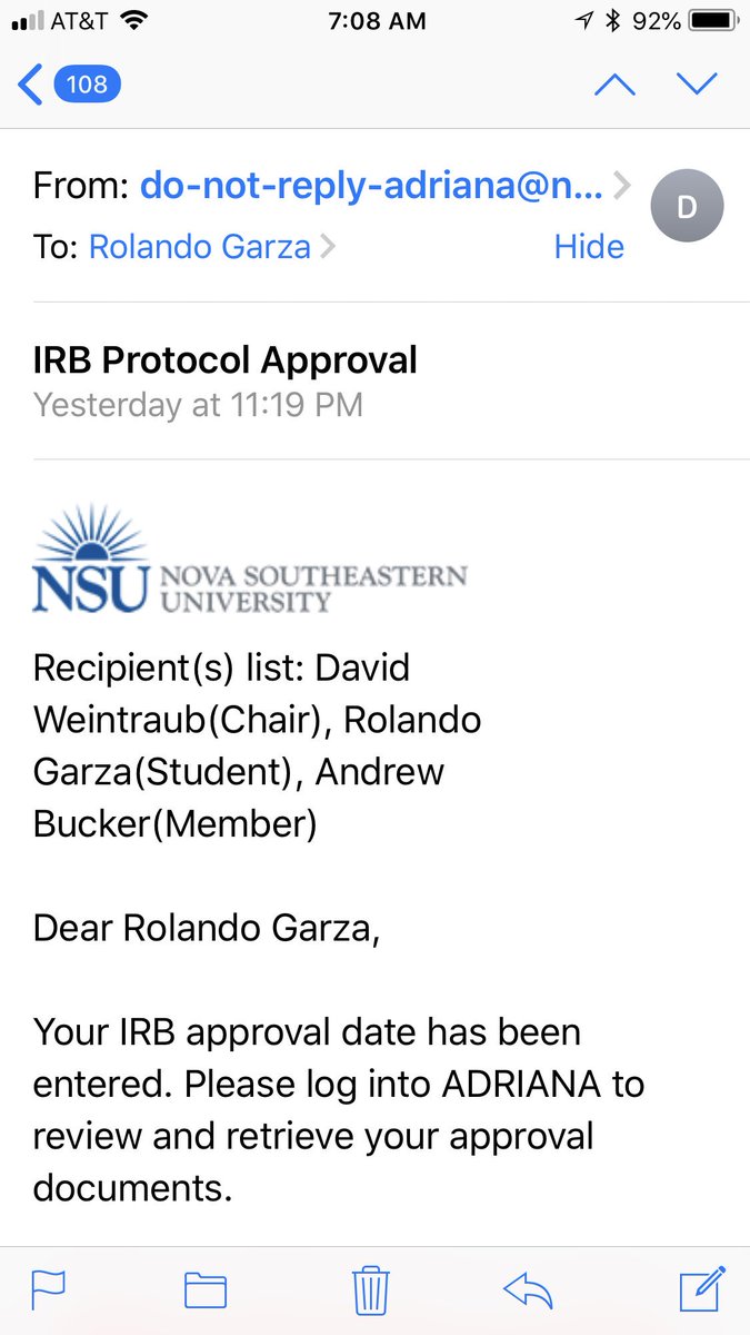 blueplanetarts's tweet photo. Another milestone in my doctoral journey! IRB APPROVED. #FutureDrGarza #NSUSummer https://t.co/c7ef8AkGz1