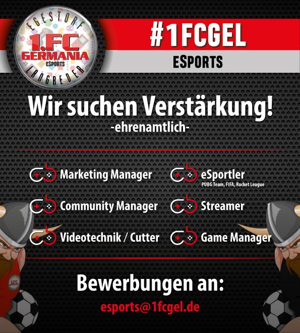 1fcgel_eSports's tweet photo. Wir suchen Unterstützung für unsere junge Abteilung! Falls ihr jemanden kennt, der Interesse haben könnte, gerne retweeten! #esports #jobs #marketing #community #fifa #pubg #rocketleague #video https://t.co/2M4AHLL20I