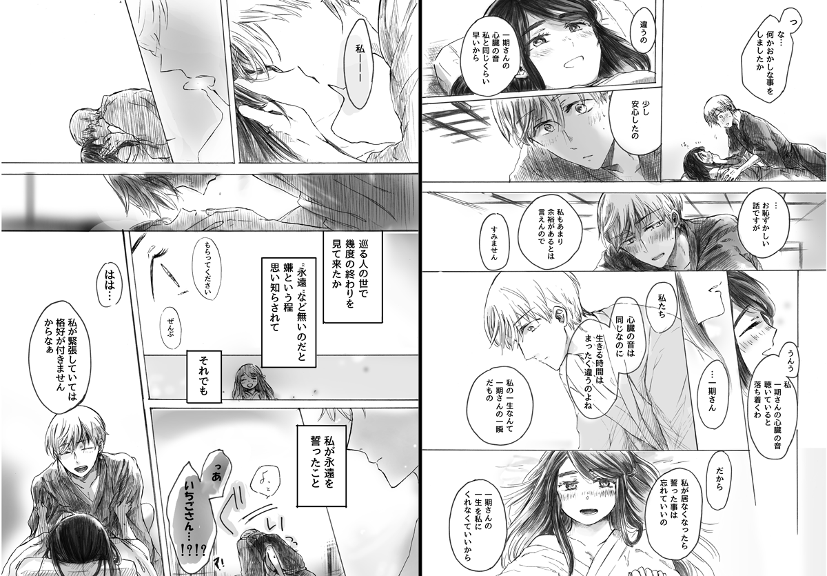 【いちさに】
『新婚』『初夜』のお話ですが二人の核心的な部分に触れた思い入れがあるお話だったりします。

 #今まで描いた中でも厳選シリアス刀さにを晒してください 