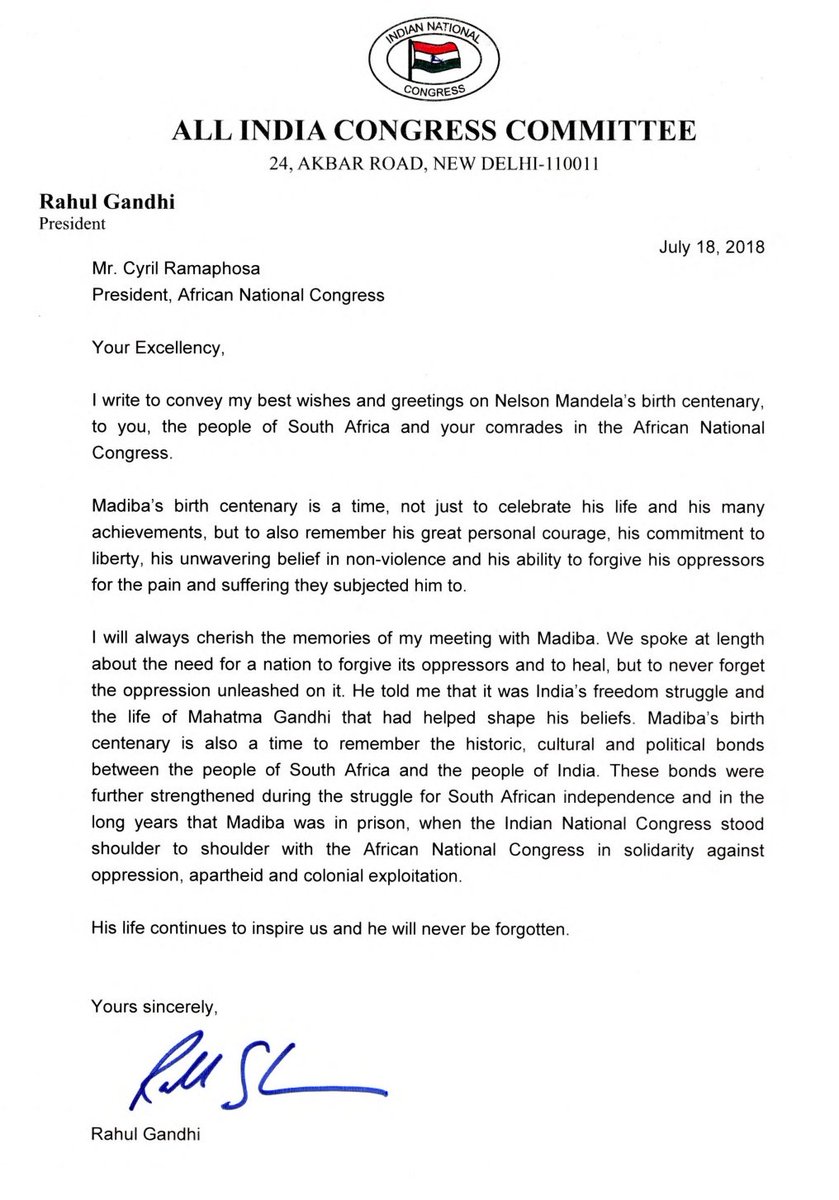 Congress on Twitter: "Letter from Congress President @RahulGandhi