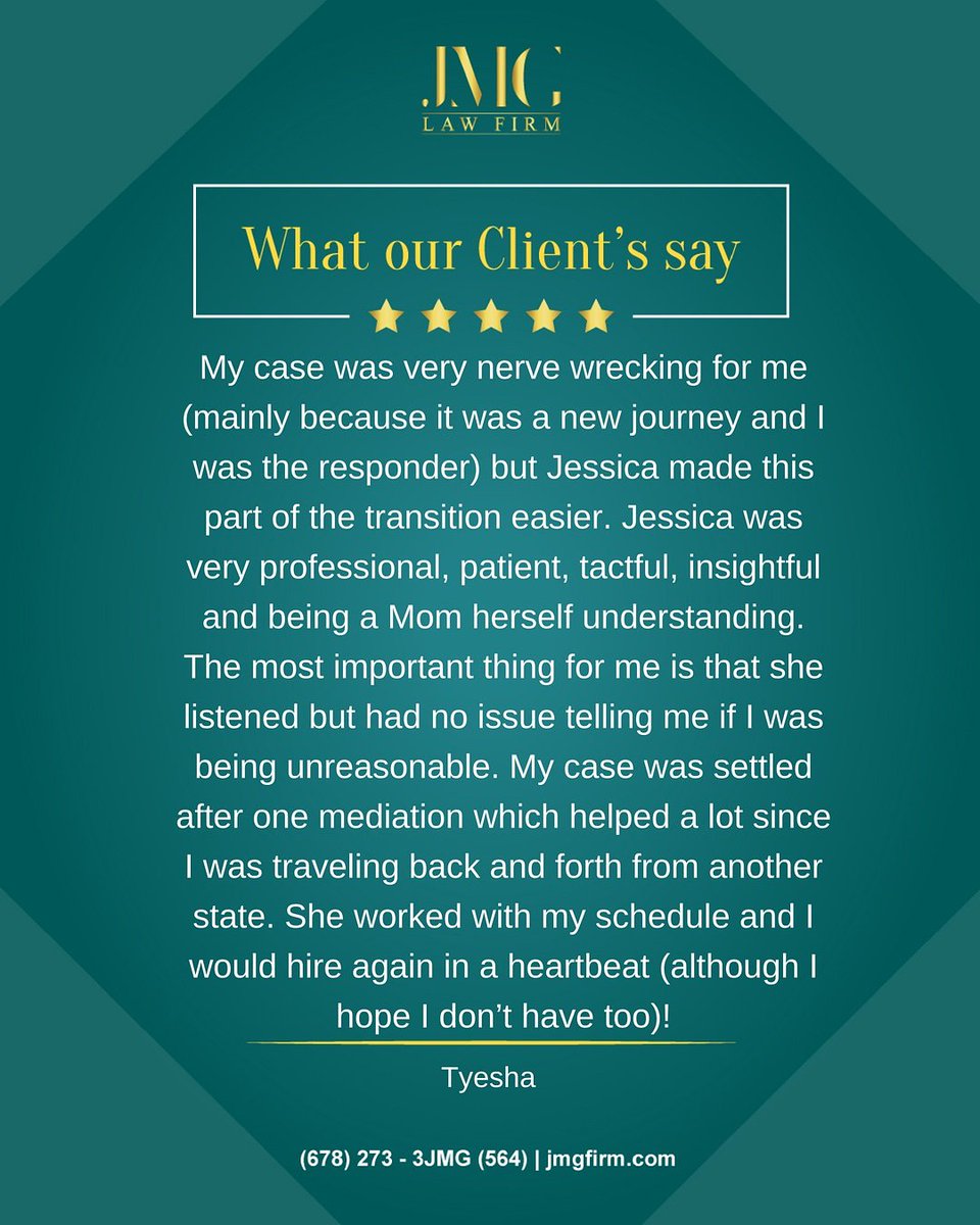 JMGLawFirm's tweet photo. Our clients love us and you will too! Contact our office today to schedule a consultation at 678) 273-3564 #FamilyLaw #PersonalInjury #EstatePlanning #ProbatingEstates #Attorney #Divorce #Modification #Visitation #ChildSupport #Custody #Children #Adoption #Legitimation #Contempt https://t.co/N0Iyg672M3