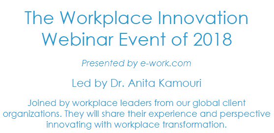 eworkcom1's tweet image. Driving Workplace Strategy and Design Innovation with Data Analytics

with Special Guest Alan McGinty, the Senior Director, Global Workplace Innovation Group at Cisco

#Innovation #Work #Workplace #IFMA #webinar #Analytics #WorkDesign #FutureOfWork

conta.cc/2Ll0xsP
