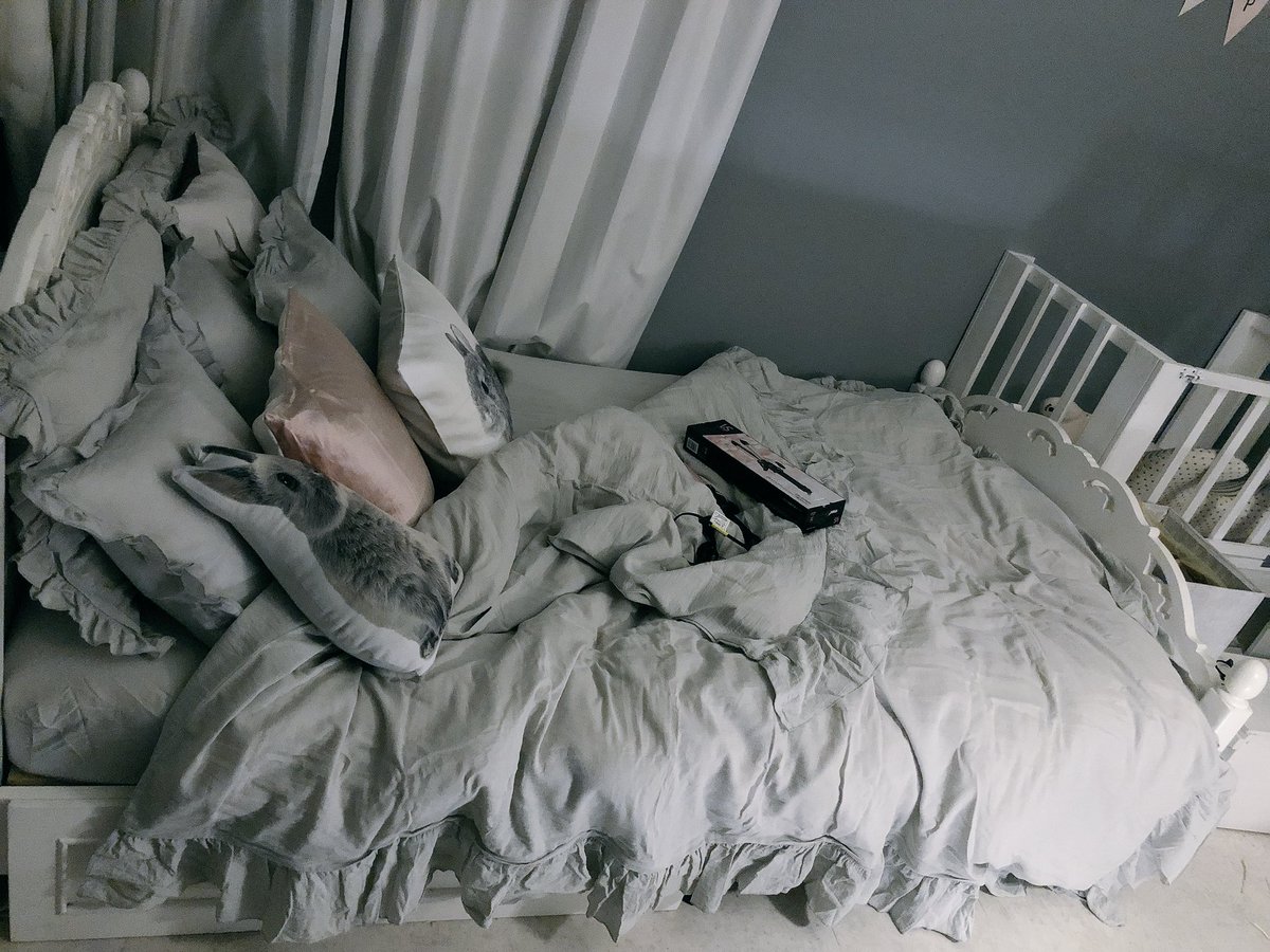 ましろむ うさぎしゅき ちょっと早めの 私の誕生日プレゼント おねだりしてニトリへ ずっと欲しかった コテ32mmと クッションカバーやシーツ等の リネン類一新しました うさぎがいっぱいで リコちゃんも嬉しそう 部屋がどんどん うさぎ化し