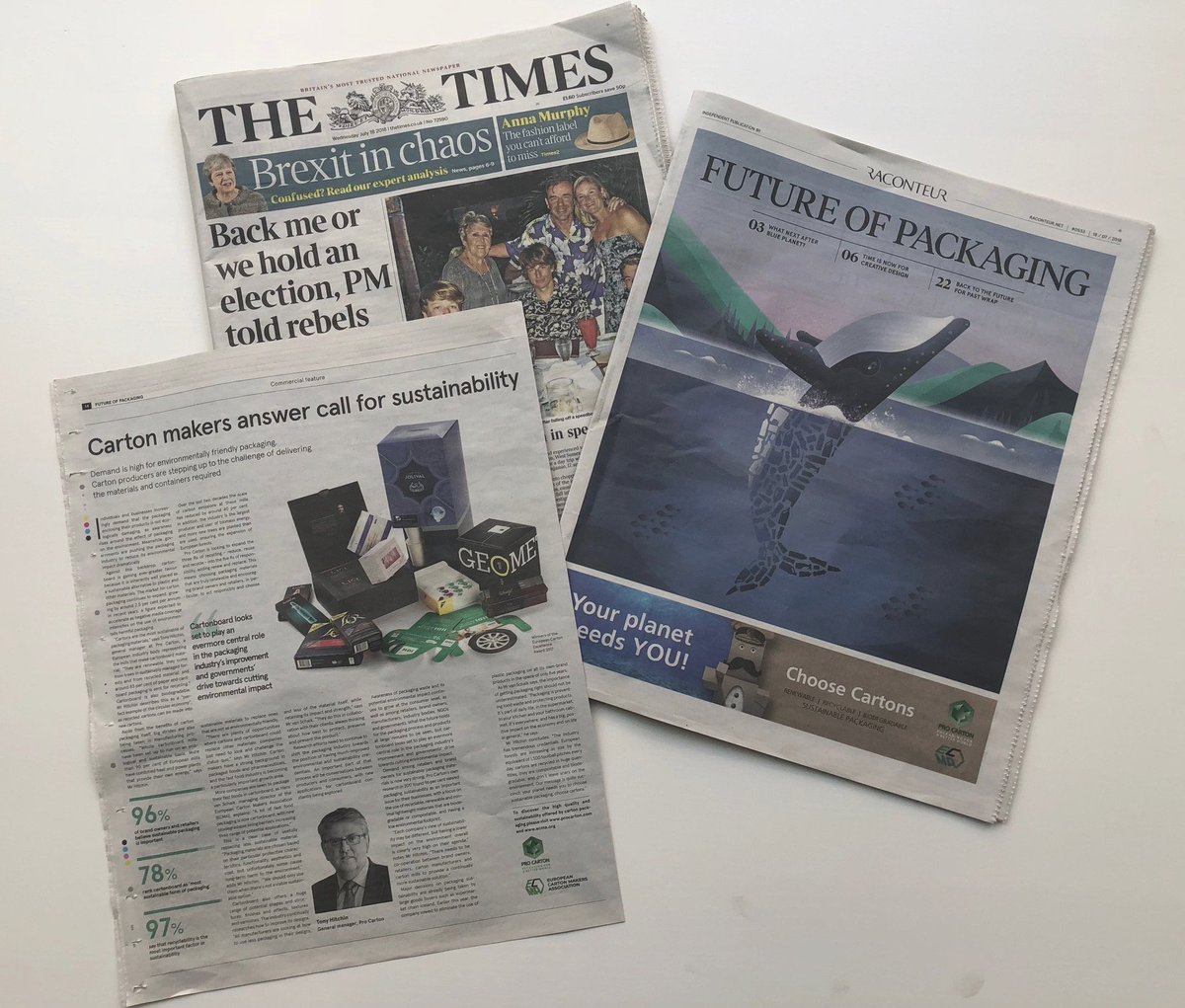 Pro_Carton's tweet image. Have you picked up a copy of @thetimes today? It includes the annual #FutureofPackaging report from @Raconteur and highlights the growing importance of #sustainable packaging. #choosecartons bit.ly/2uDlV5s