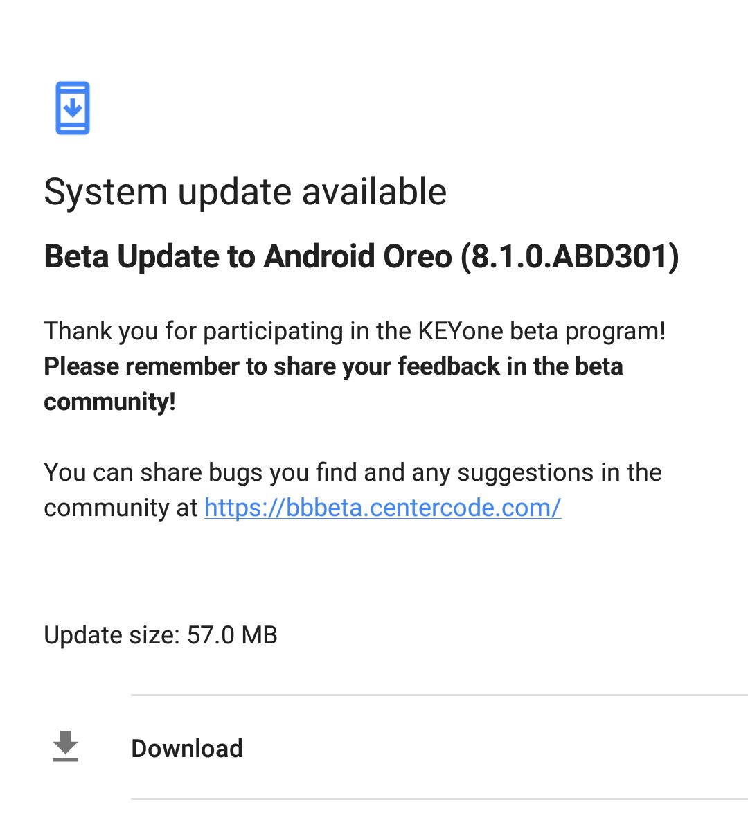 MasaruYTCh's tweet photo. Wow next update of Android Oreo on #BlackBerry #KEYone is already available! Should I do it? Of course, yes please! #PoweredByAndroid https://t.co/6LmFLlVI0I