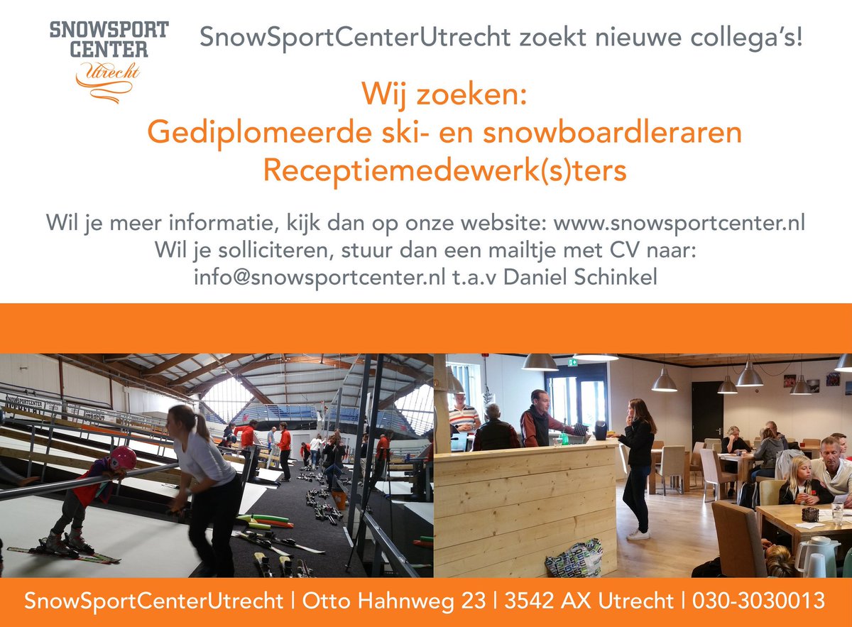 #SnowSportCenterUtrecht zoekt nieuwe #collega's. Versterk jij ons team? Check snowsportcenter.nl/contact/vacatu… #sscu #vacatures #vacature #skiing #snowboarding #skibaan #skileraar #skiteacher