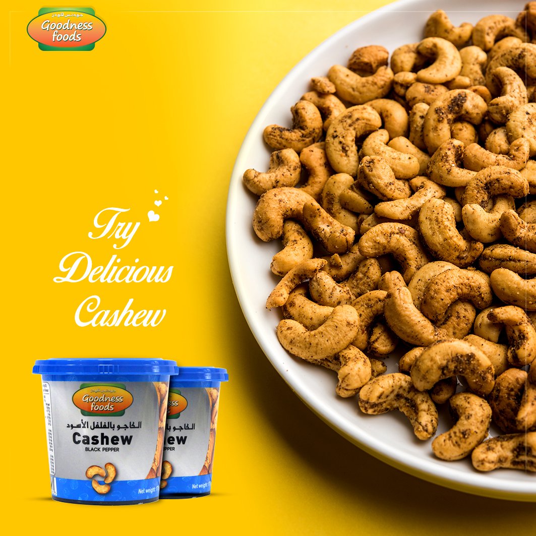 Goodnessfoodsme's tweet photo. Creamy cashew nuts with a feisty black pepper kick, have you tried the Goodness Foods Black Pepper Cashews? #GoodnessFoods #Blackpepper #Cashews https://t.co/nrzK5Rb1Cj