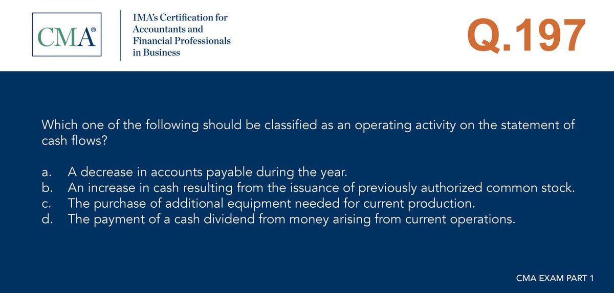 europe_ima's tweet photo. How would you do on your CMA exam? Post your answer in a comment! #CMA #IMA #CMAfirst https://t.co/P16Wb7851i