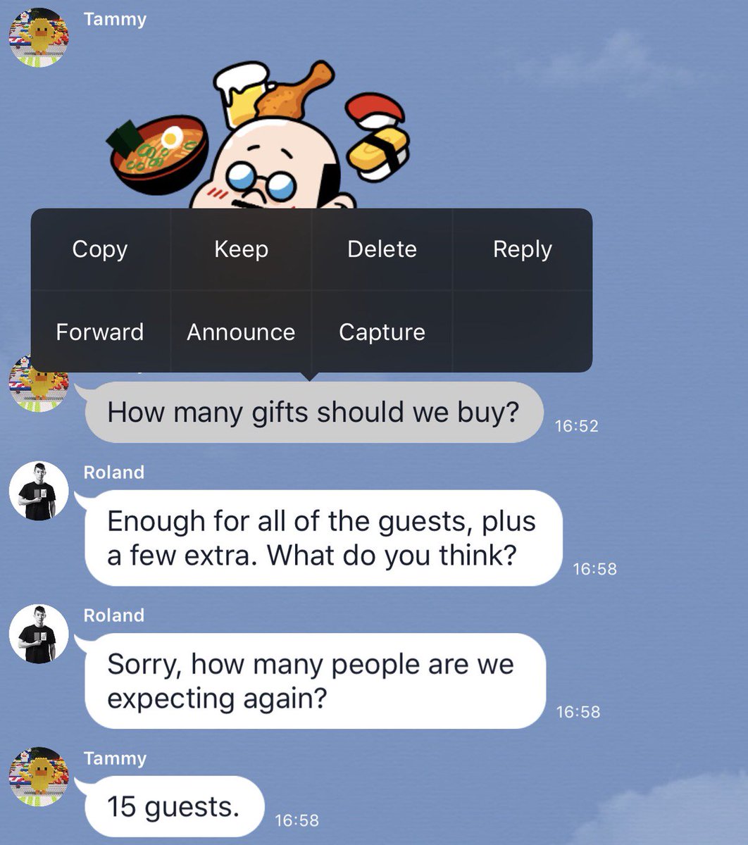 LINEMalaysia's tweet photo. ✨ [NEW FEATURE] We've added a useful new feature to LINE, so users can quote messages when they're in a chat! 😍

👉 To do make a quote-reply, simply tap and hold the message you want to quote, select "Reply", and send your message. Try it now!​ 😎

#FINALLY  #QuoteReply #LINE https://t.co/H5n5hjHyTr